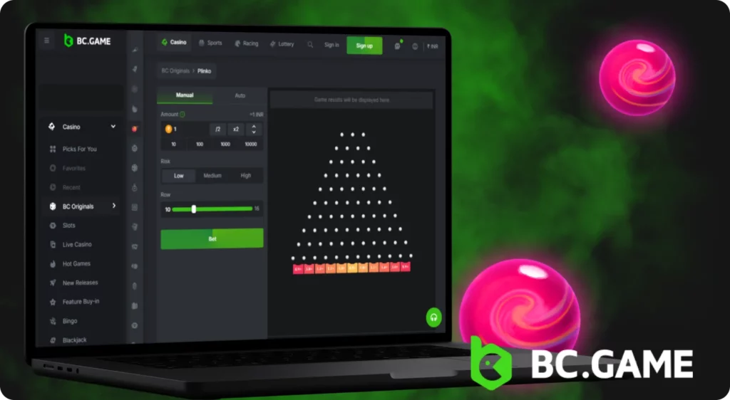 Select the basic parameters and start playing Plinko at BC Game.