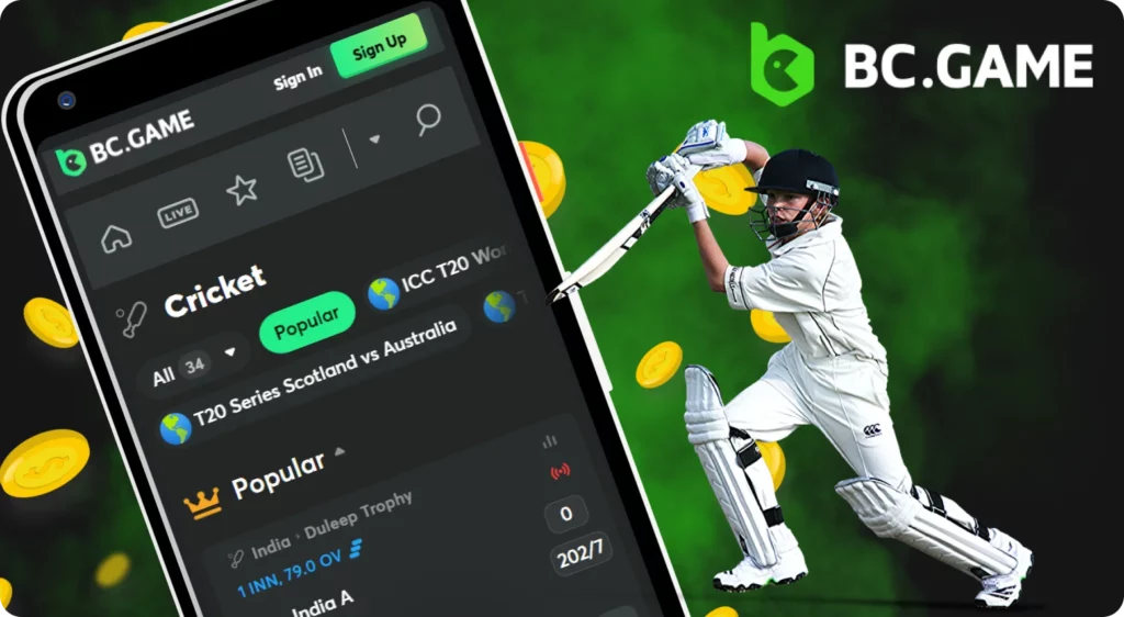 What are the most popular cricket events on the BC Game website.