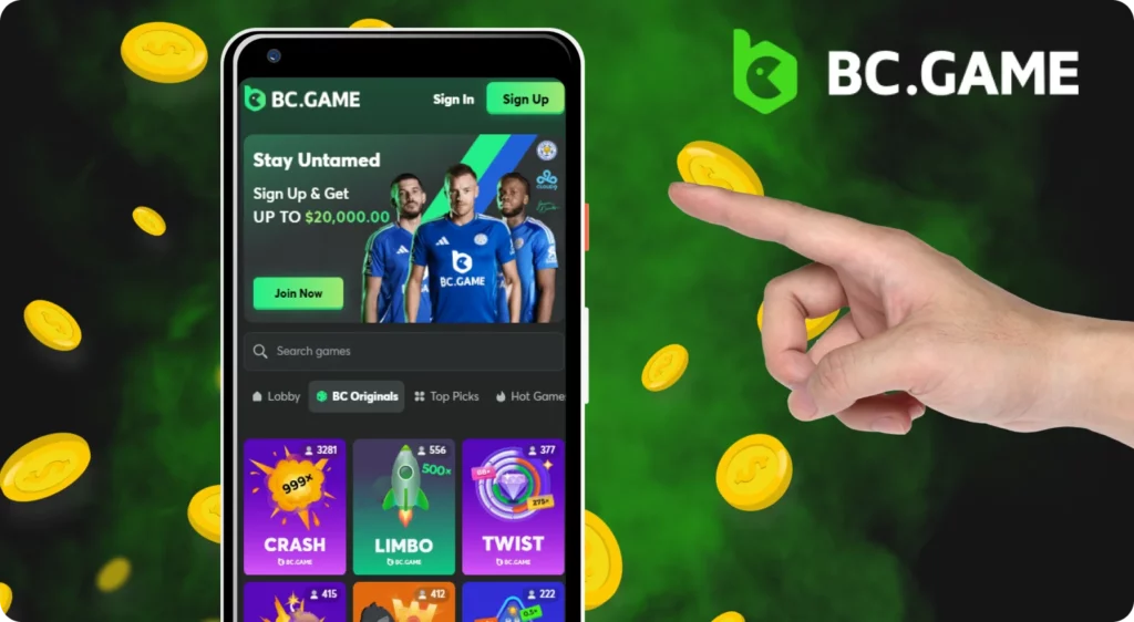 How to use the mobile version of the BC Game website.