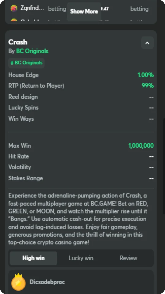 Read the description of BC Game Crash.