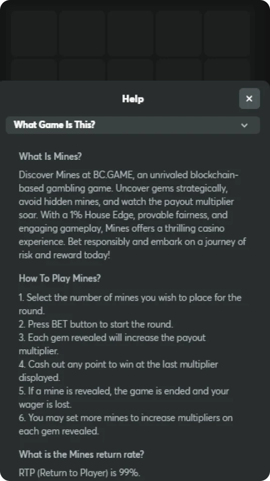 Learn the rules of Mines at BC Game.